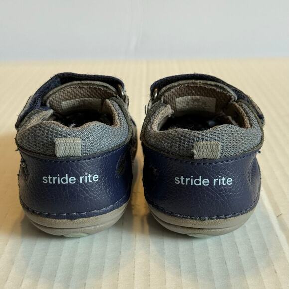 Stride Rite SM Sonny Boys Navy Blue Leather Fisherman Sandals Toddler Size 4M - Picture 6 of 9